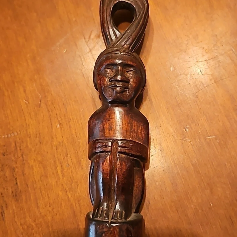 Vintage Tribal Carved Man Face Wood Dipper Pot Candle Wall Sconce